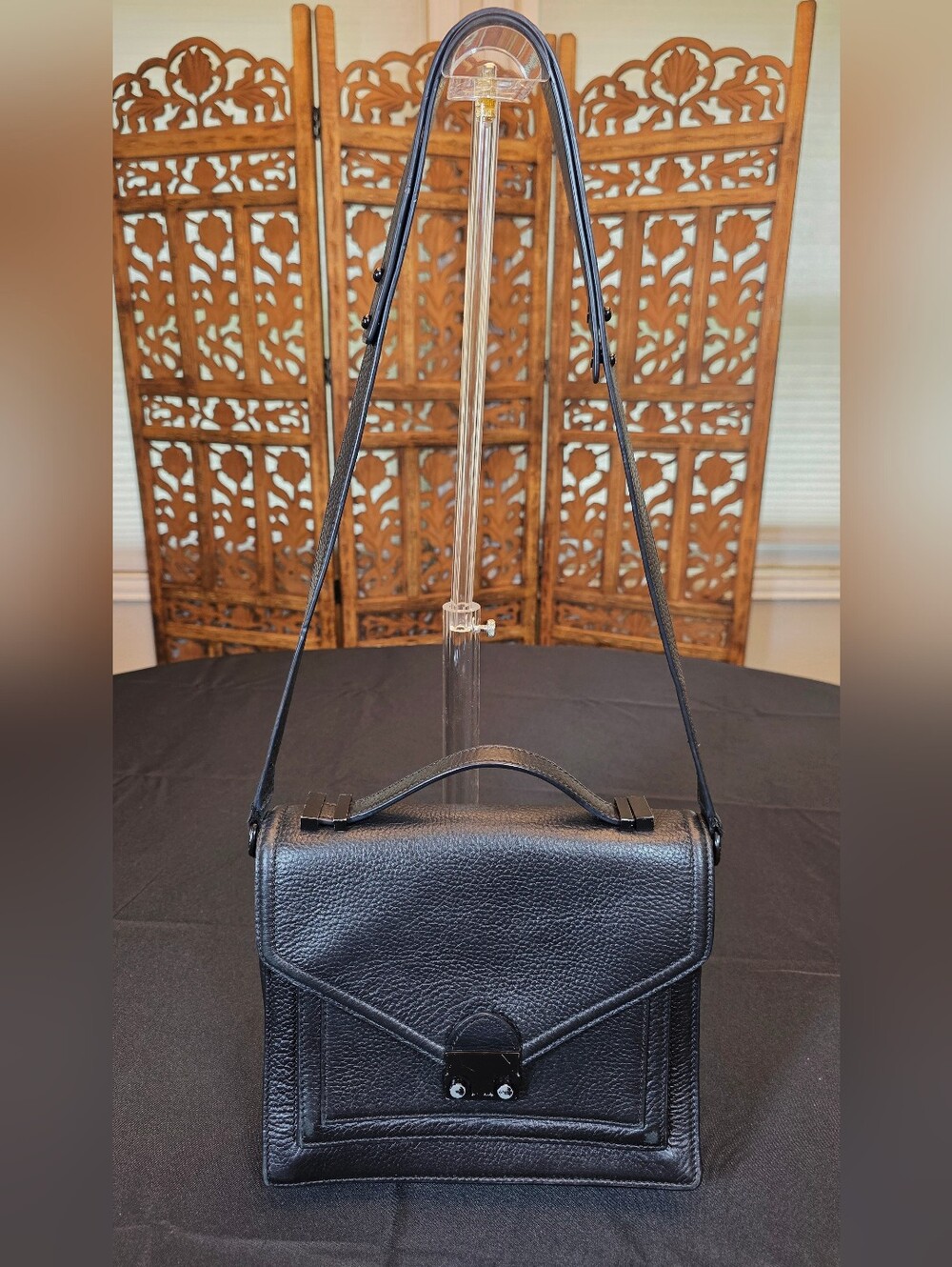 Loeffler Randall Black Pebbled Leather Structured Crossbody Bag